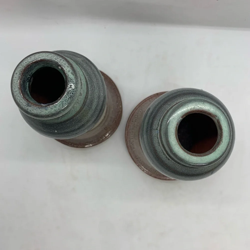Vintage Signed Glazed Studio Pottery Candlesticks
